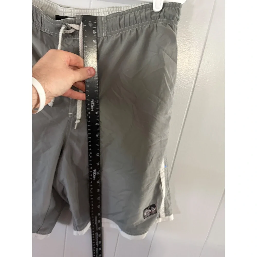 Ocean Pacific‎ Swim Trunks Mens Size M Board Shorts Cargo Pocket Gray Solid EUC